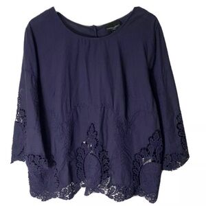 𝅺cynthia Rowley Blue Cotton blend  Lace Top. 1X